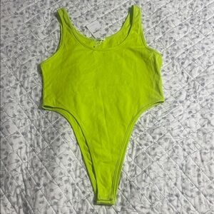 Neon Green LINMON Women's Scoop Neck Sleeveless Basic Tank Top Bodysuits L